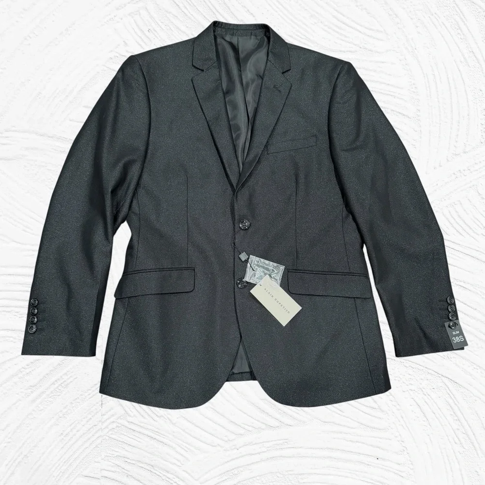 Alain Dupetit 3 Piece Suit Black Shimmer Slim 38S  32x35(unhemmed) Tetron Rayon